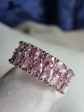 Swarovski Elements 925 Sterling Silver Pink Teardrop Eternity Band Ring NEW
